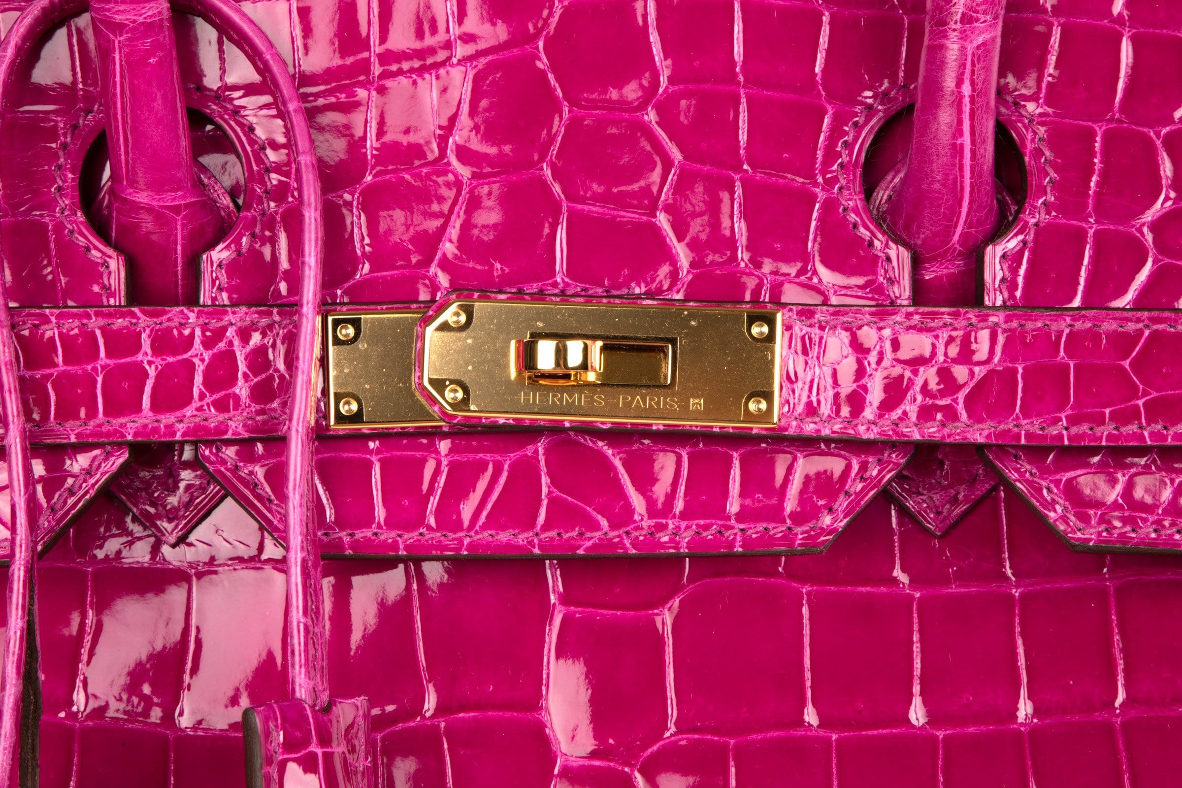 Hermes Birkin 35 Bag Pink Rose Scheherazade Porosus Crocodile Gold Hardware - mightychic