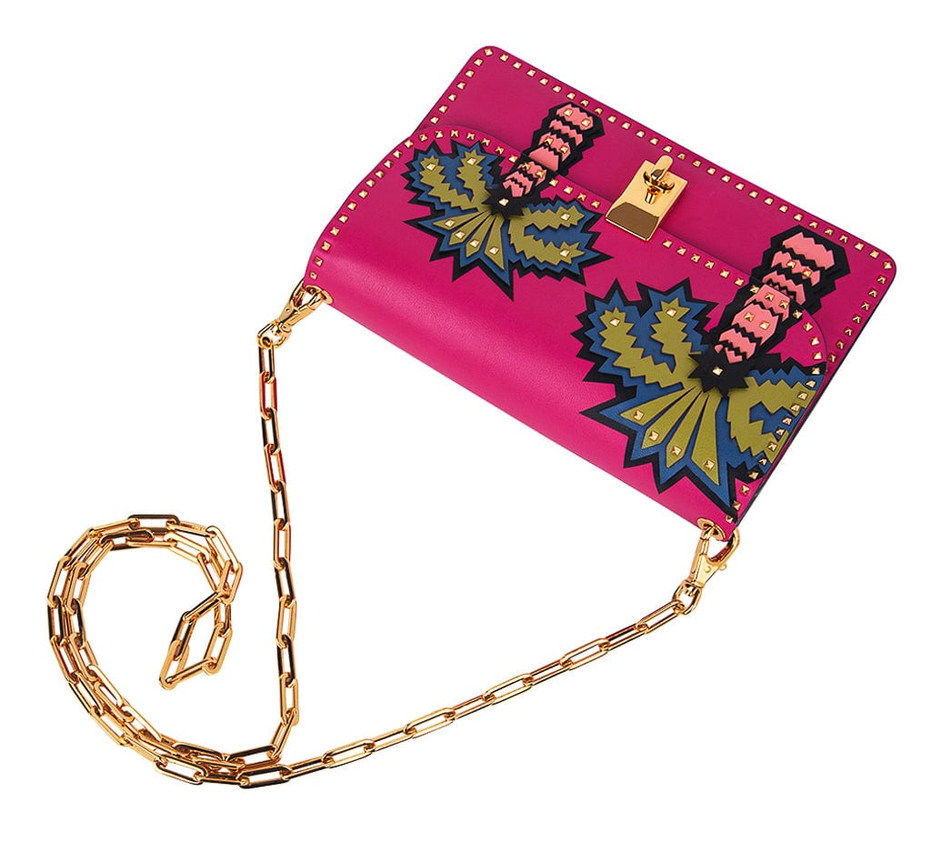 Valentino Bag Fuchsia Bag Leather Appliques Gold Rock Studs – Mightychic