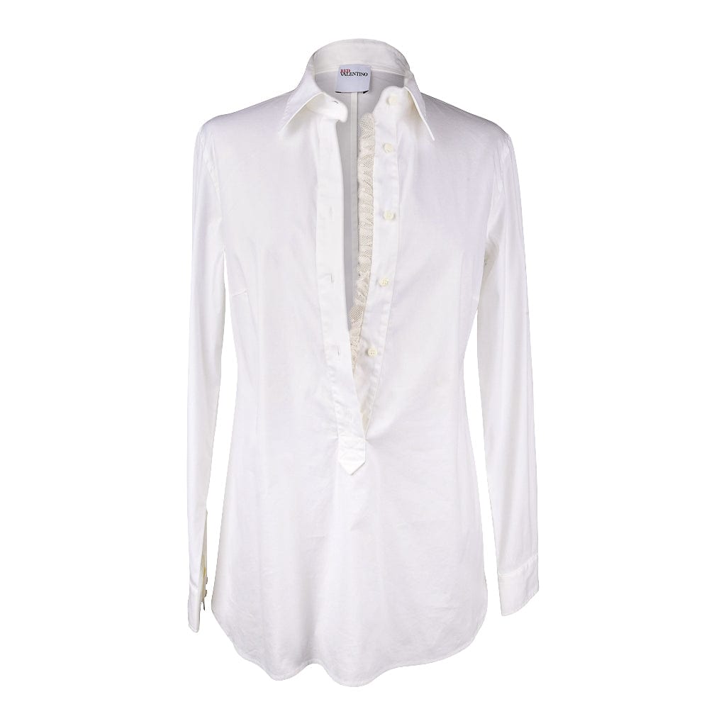 Red Valentino Top White Cotton Shirt Peek a Boo Lace Detail 6