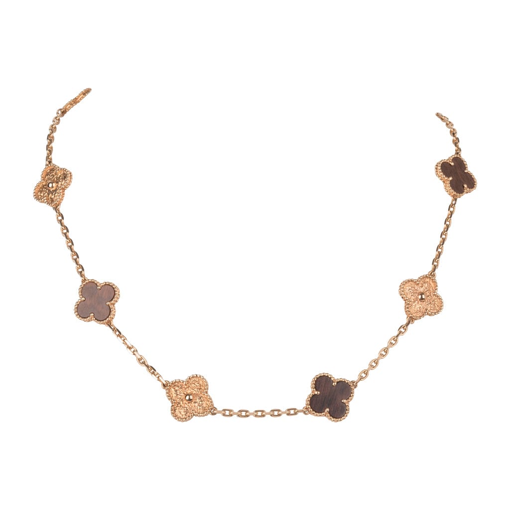 Van Cleef & Arpels Vintage Alhambra Bois D'Amourette Rose Gold Necklace