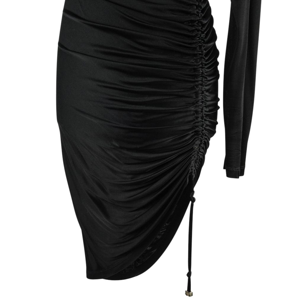 Versace Dress Black Side Drawstring Rouching Asymmetrical Length 44 / 8 - mightychic