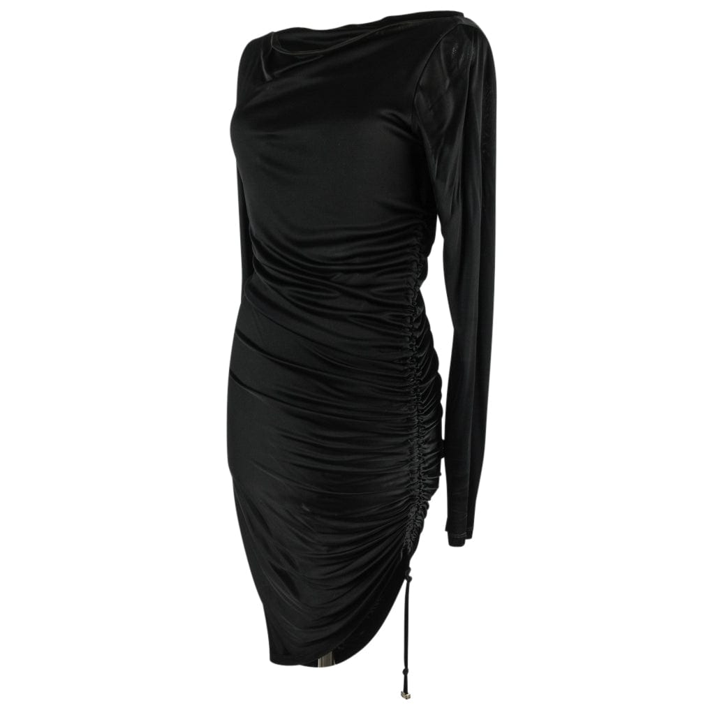 Versace Dress Black Side Drawstring Rouching Asymmetrical Length 44 / 8 - mightychic