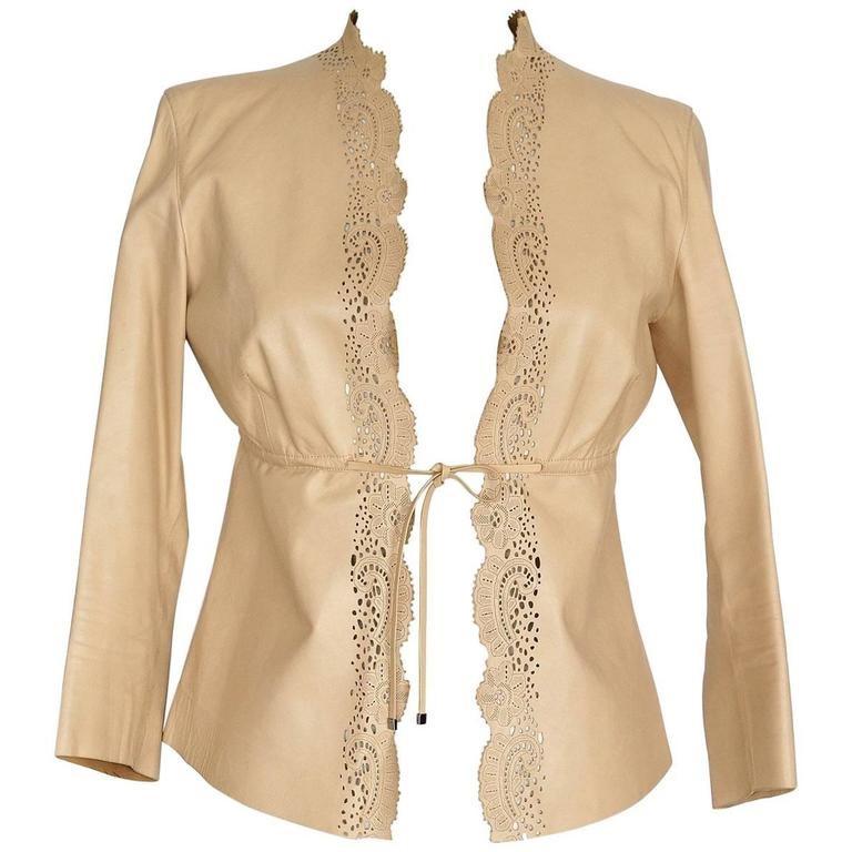 Gucci Jacket Charming Nude Leather Laser Cut Edging 3/4 Sleeve Empire Waist 40 / 6 - mightychic