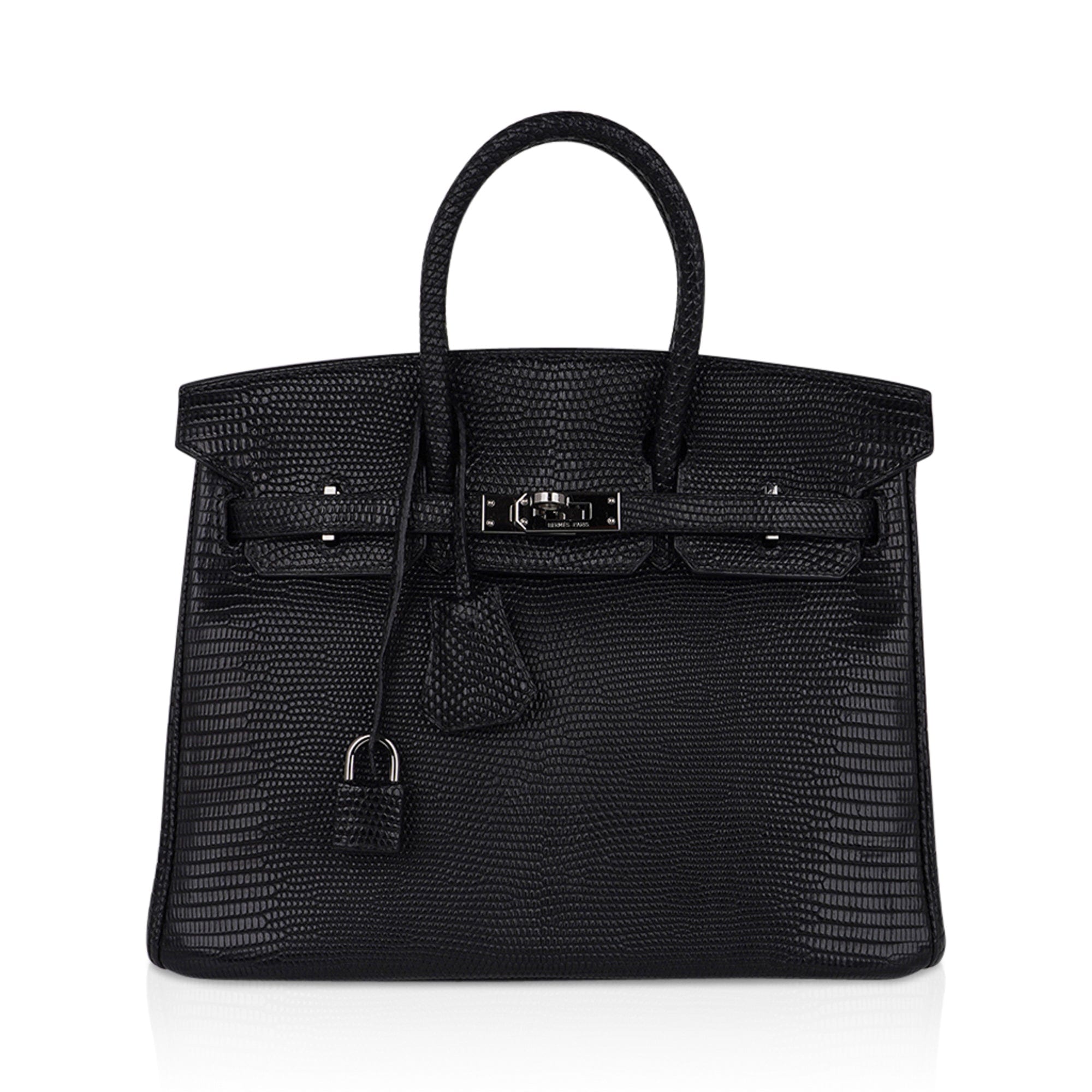 Hermes Limited Edition Birkin 25 Bag Matte Black Lizard with