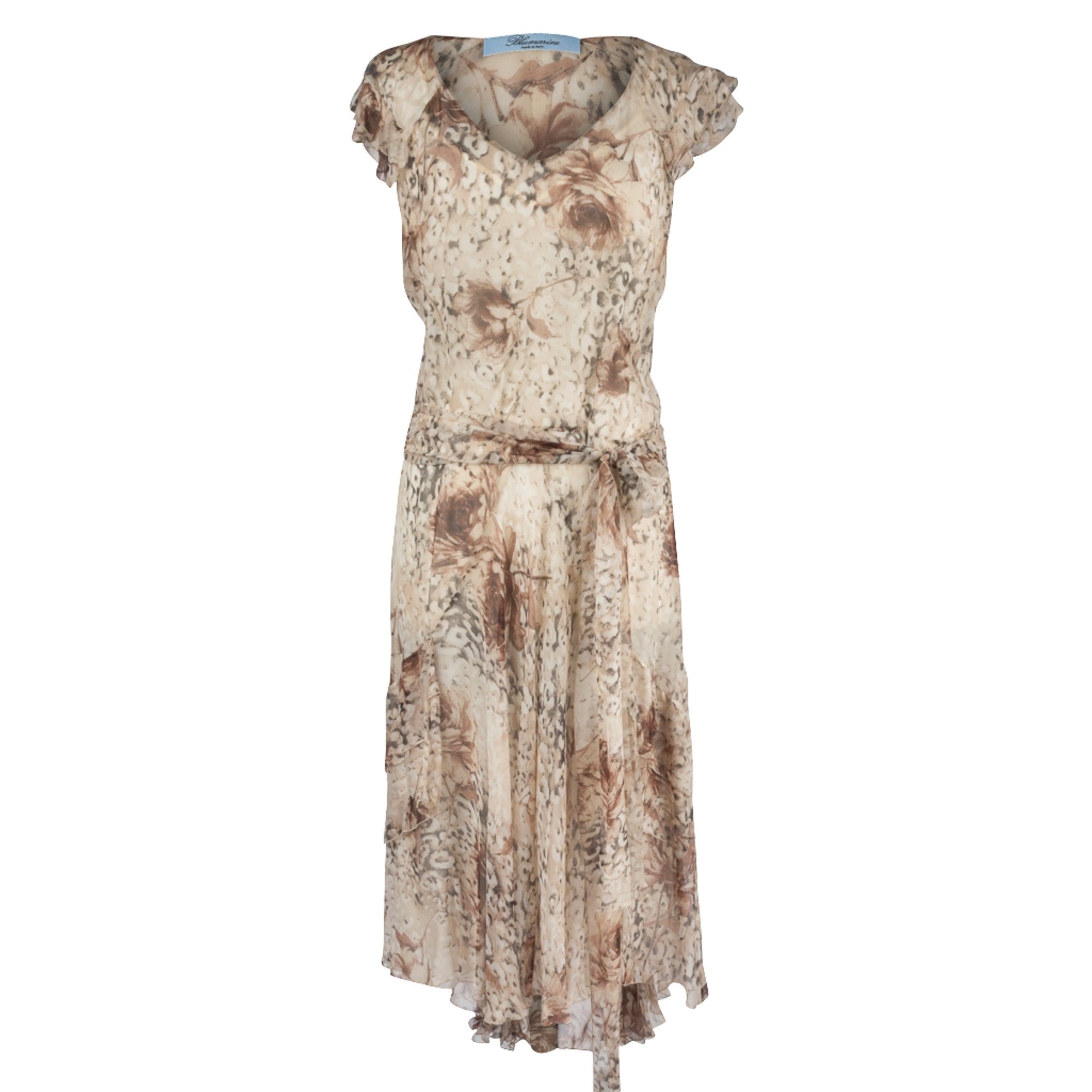 Blumarine Dress Floral Nude to Pale Taupe and Pink Silk Chiffon 44 |  Mightychic