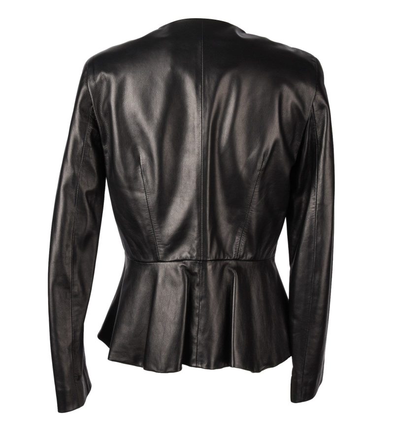 Carolina Herrera Jacket Peplum Black Lambskin Leather Feather Light 8 ...