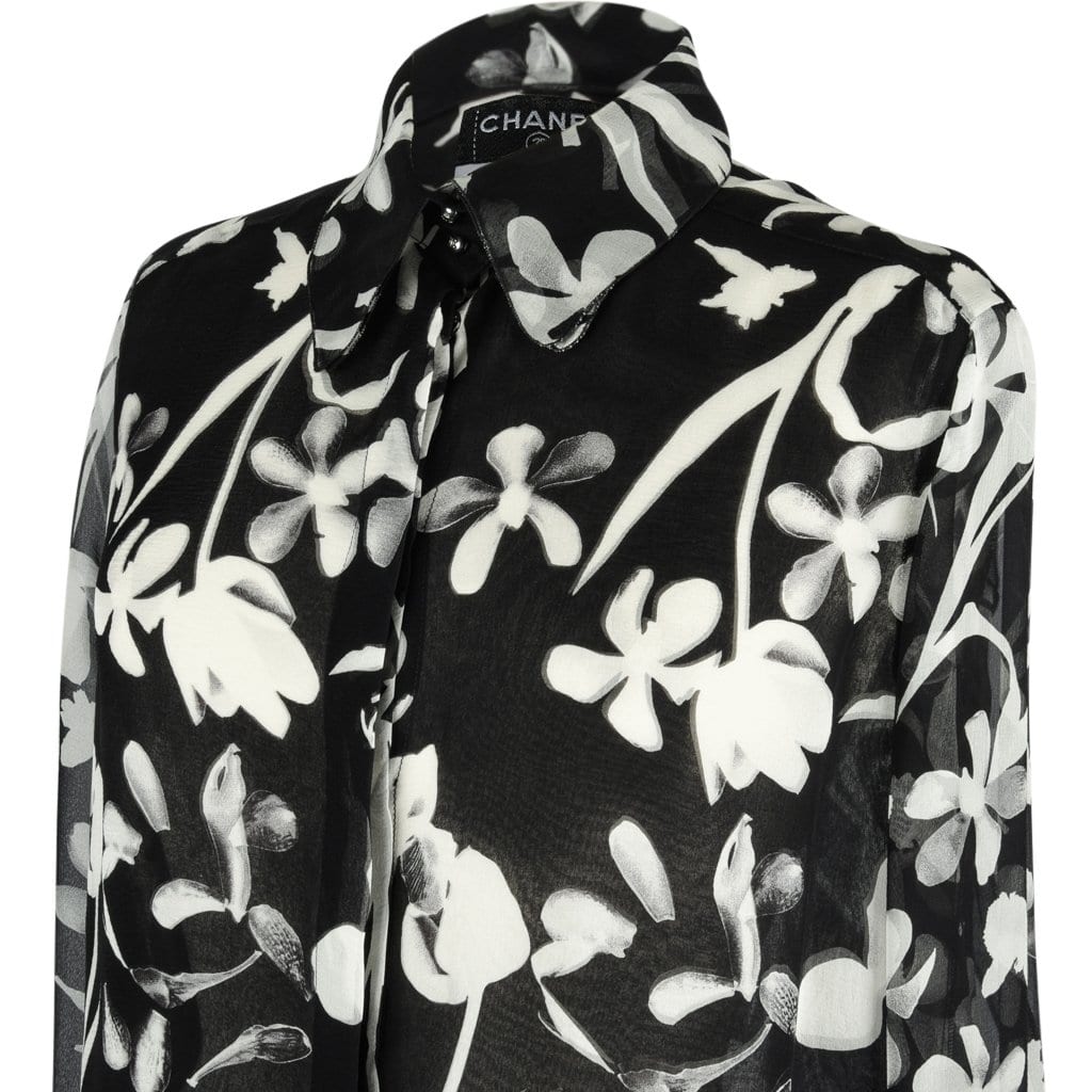 Black, Grays, White, Silk Chiffon - So Elegant! Abstract Floral
