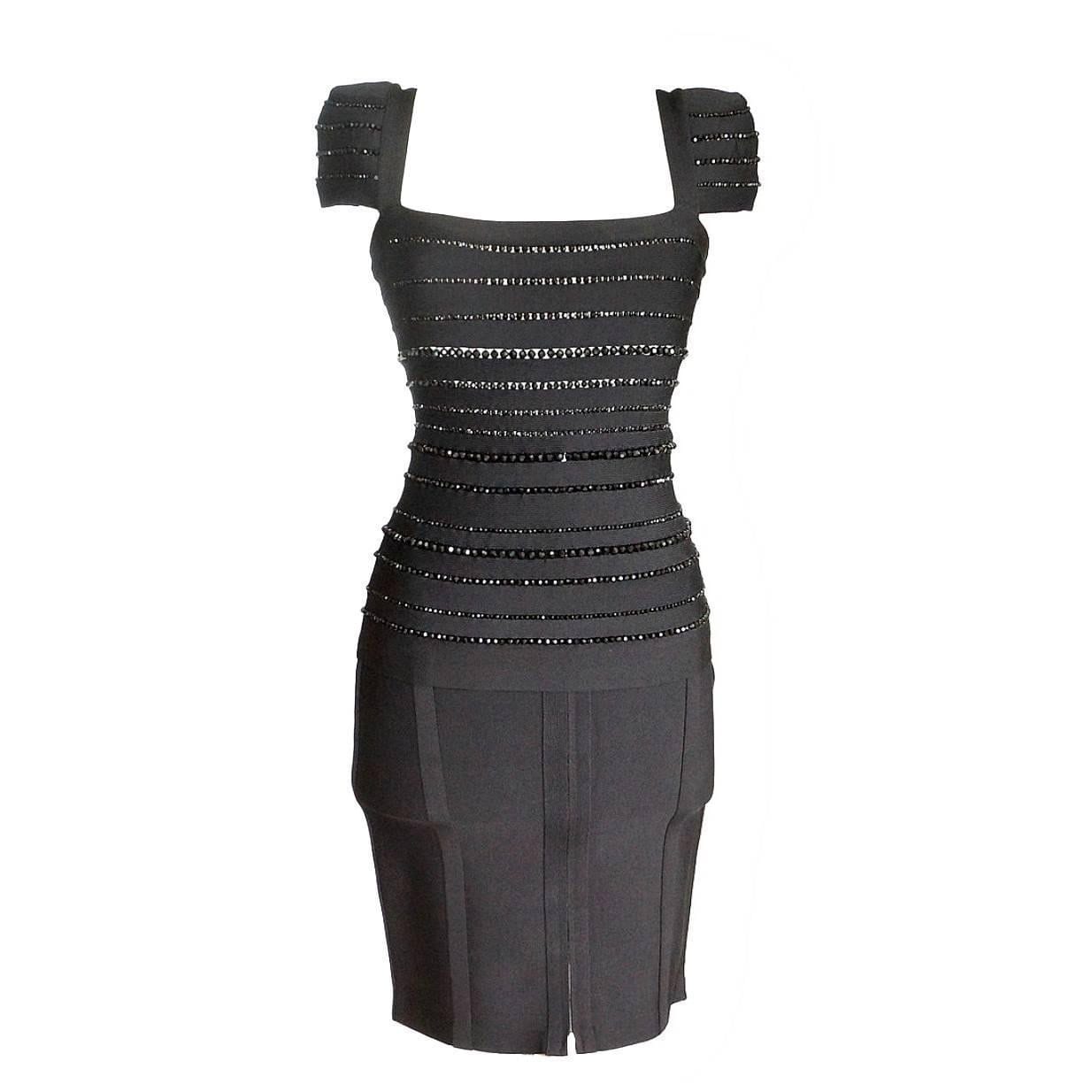 Herve Leger Skirt Set Black Bandage Beaded Top M | Mightychic