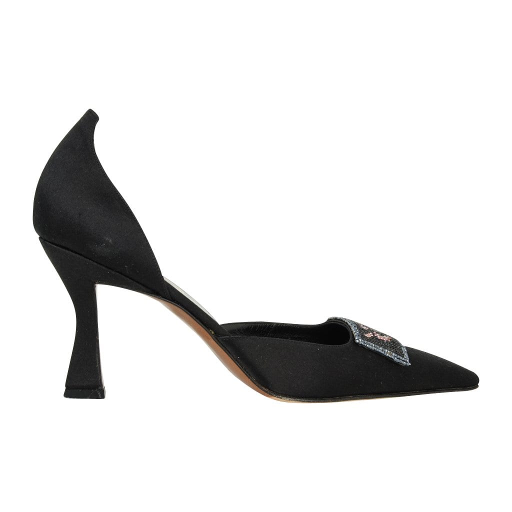 Christian Dior Shoe Beaded Clasp D'Orsay Black Satin Pump 38 / 8