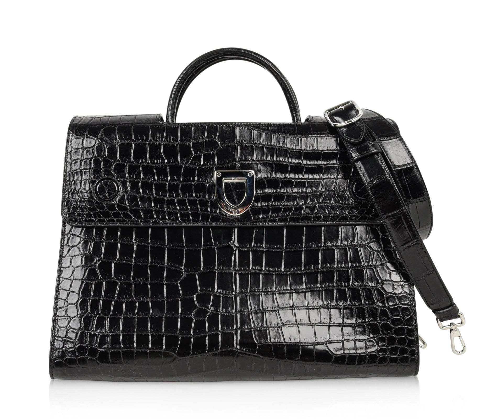 Christian Dior Bag Diorever Matte Black Crocodile Tote Shoulder