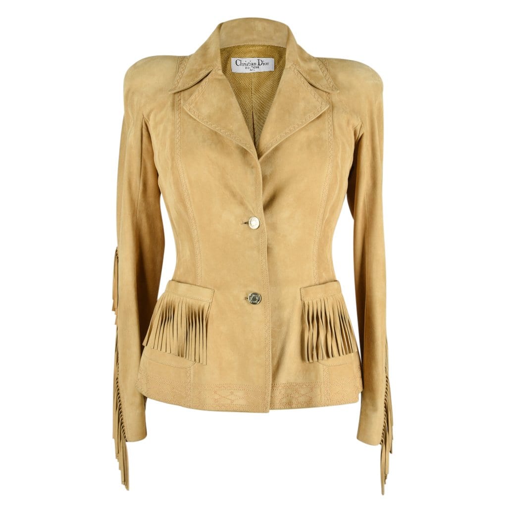 Christian Dior Suede Blazer Jacket with Fringe & Embroidery Detail