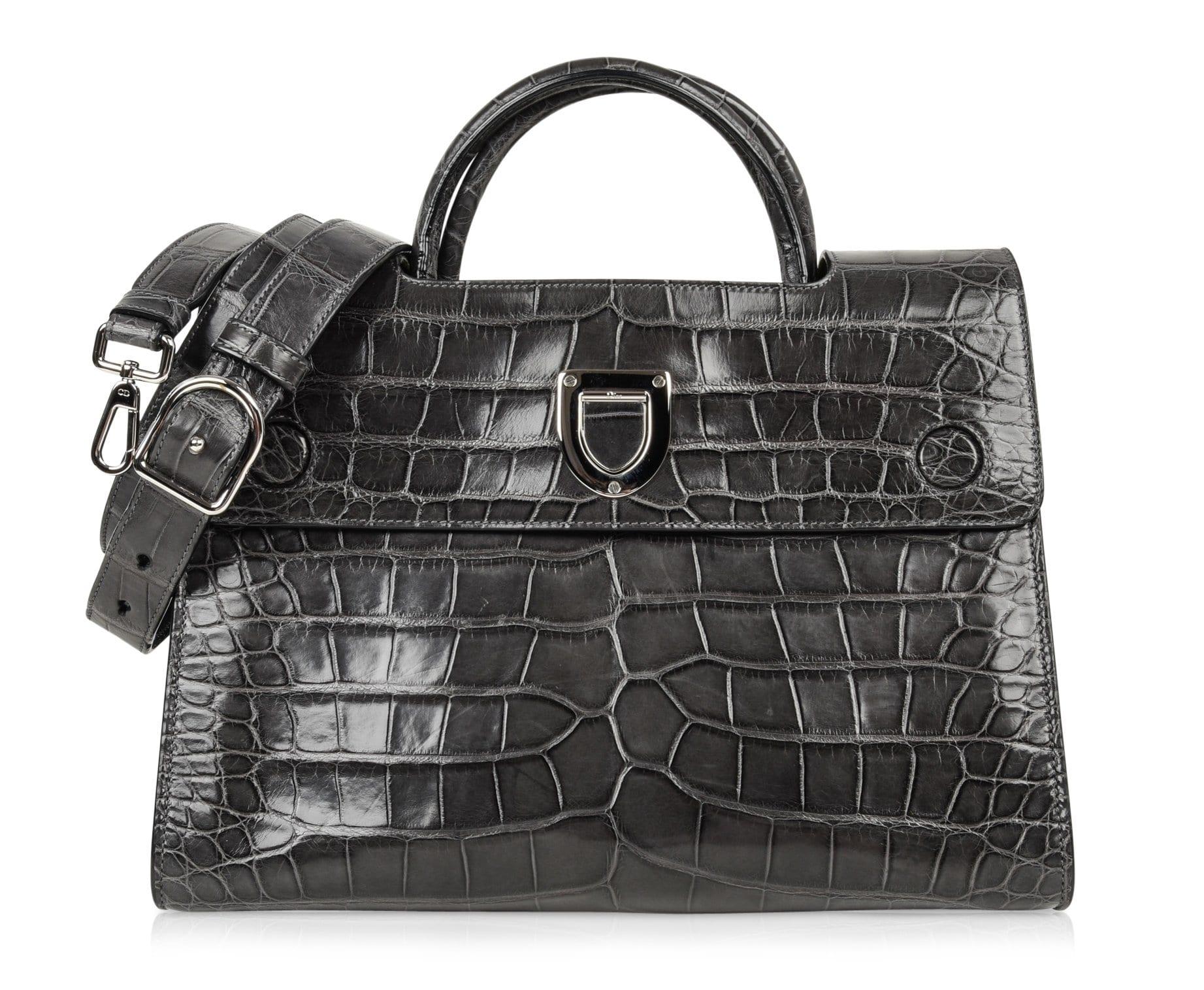 Christian Dior Bag Diorever Matte Gray Crocodile Tote Shoulder Strap