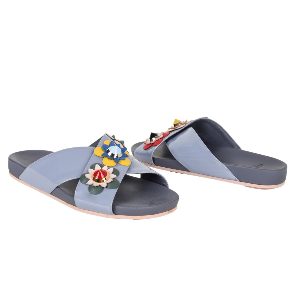 Fendi Shoe Floral Applique Criss Cross Slide 39 9 Mightychic