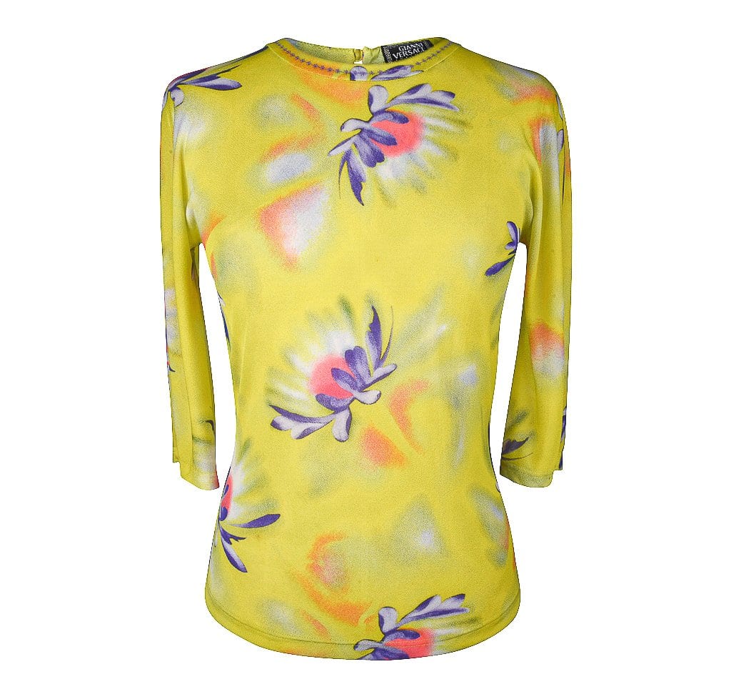 Gianni Versace Vintage Floral Print Top 3/4 Sleeve 42 8 | Mightychic