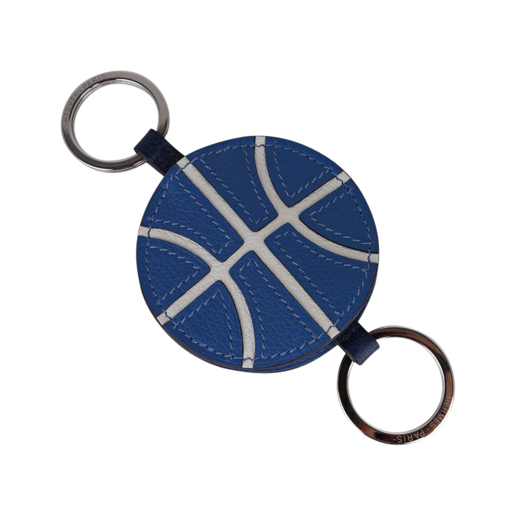 Hermes Basketball Dual Key Holder Key Ring Blue / White New