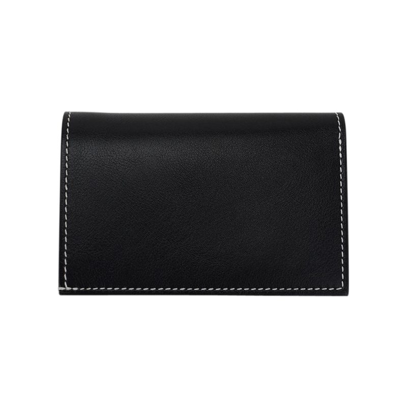 Hermes Bifold and Card Holder Wallet Black Leather White Topstitch ...