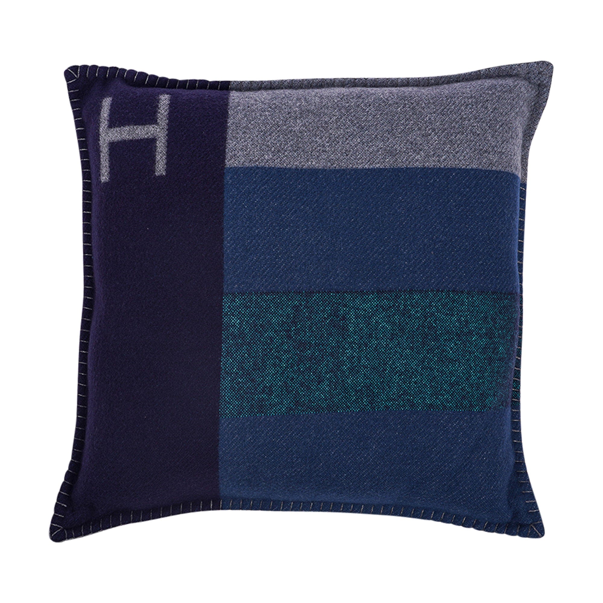 Hermes Casaque H Pillow Marine and Acier