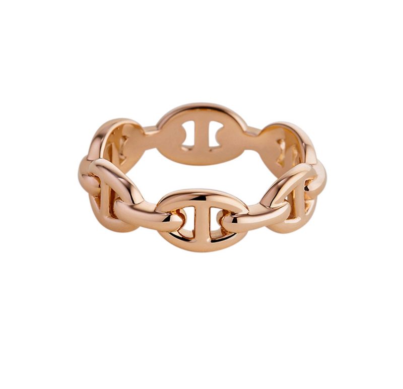 Hermes Chaine d'Ancre Enchainee Ring 18k Rose Gold Size 51 | Mightychic