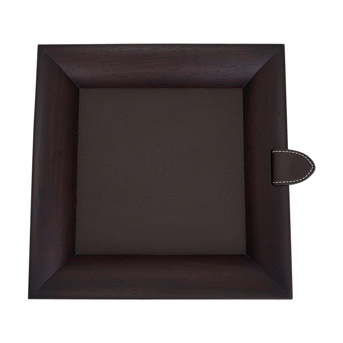 Hermes Chakor Change Tray Square Wood and Leather Center | Mightychic