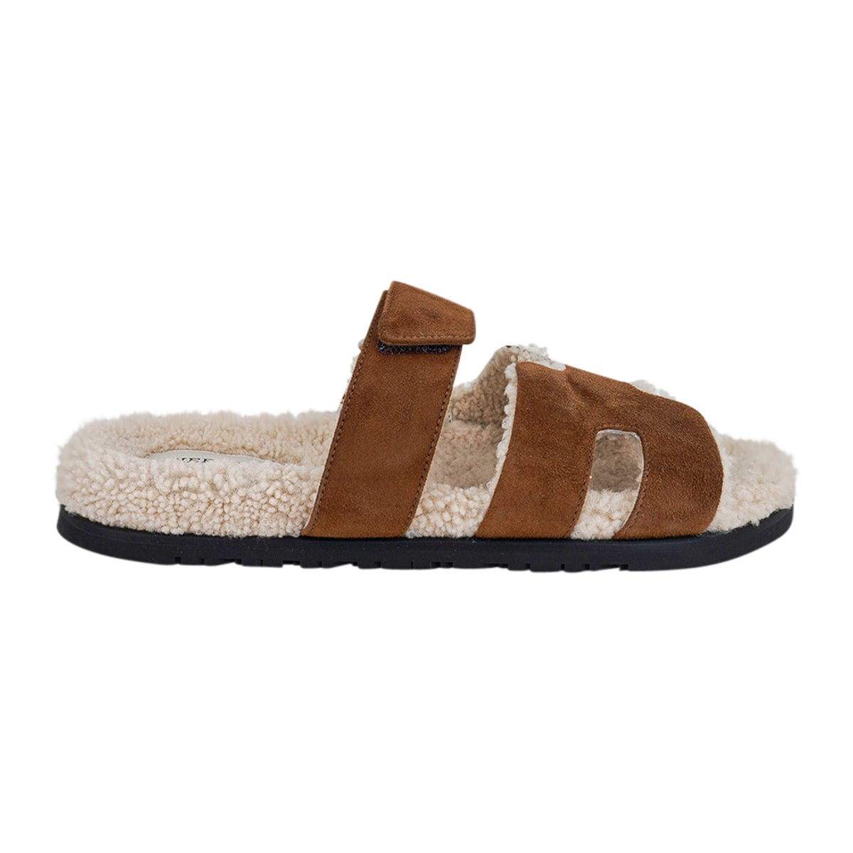 Hermes Chypre Shearling Sandals Brun Fume and Ecru 42