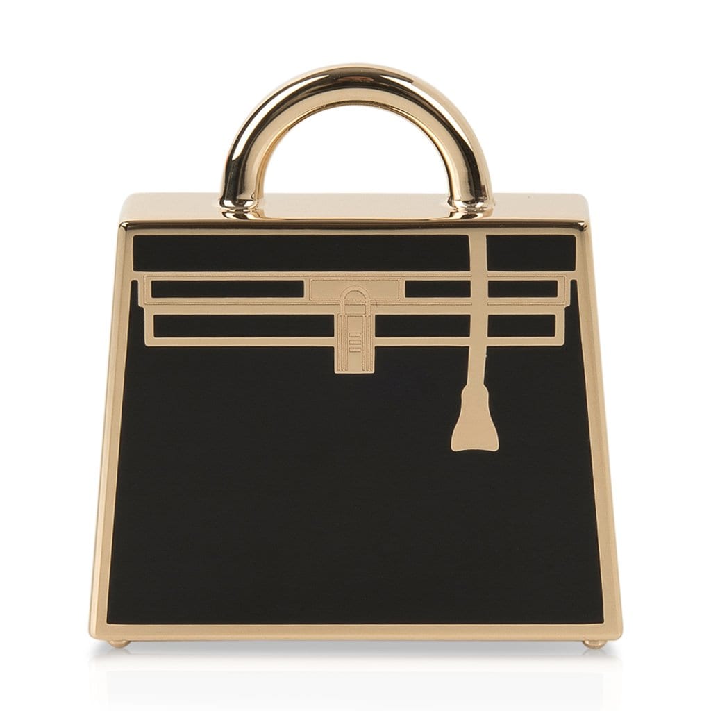 Hermes Curiosite Kelly Laque Charm Black / Permabrass Pendant New