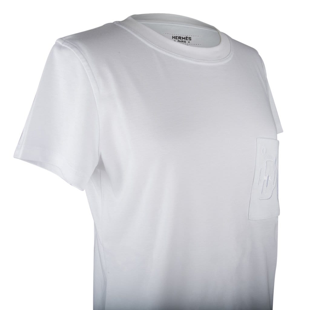 Hermes T-Shirt Women's White Embroidered Pocket 42 nwt