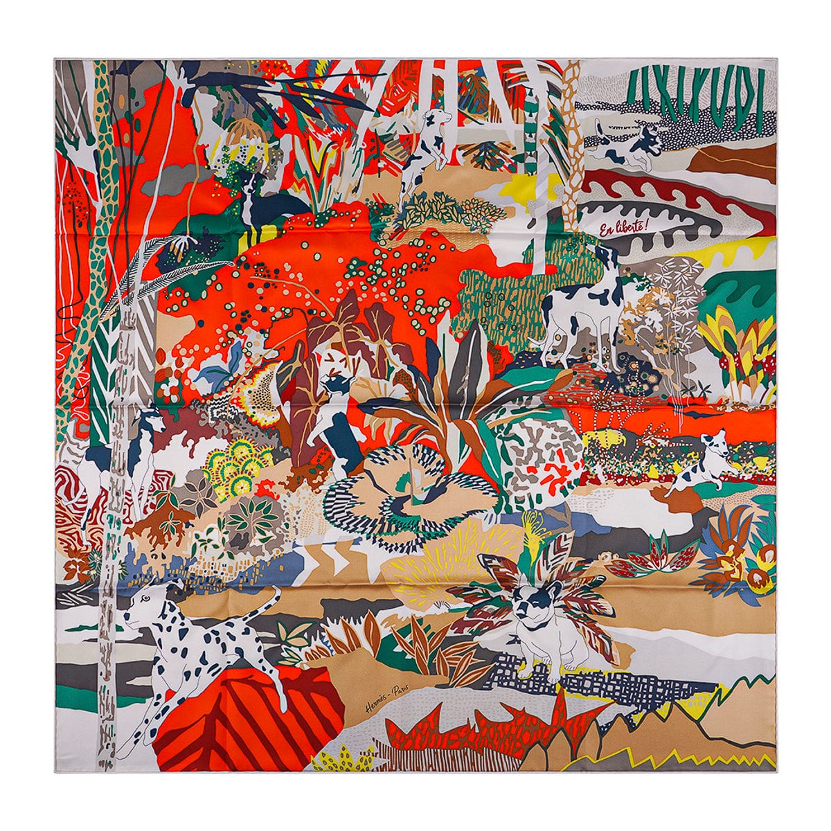 Hermes En Liberte! Silk Scarf 90 Orange Vert and Blanc | Mightychic
