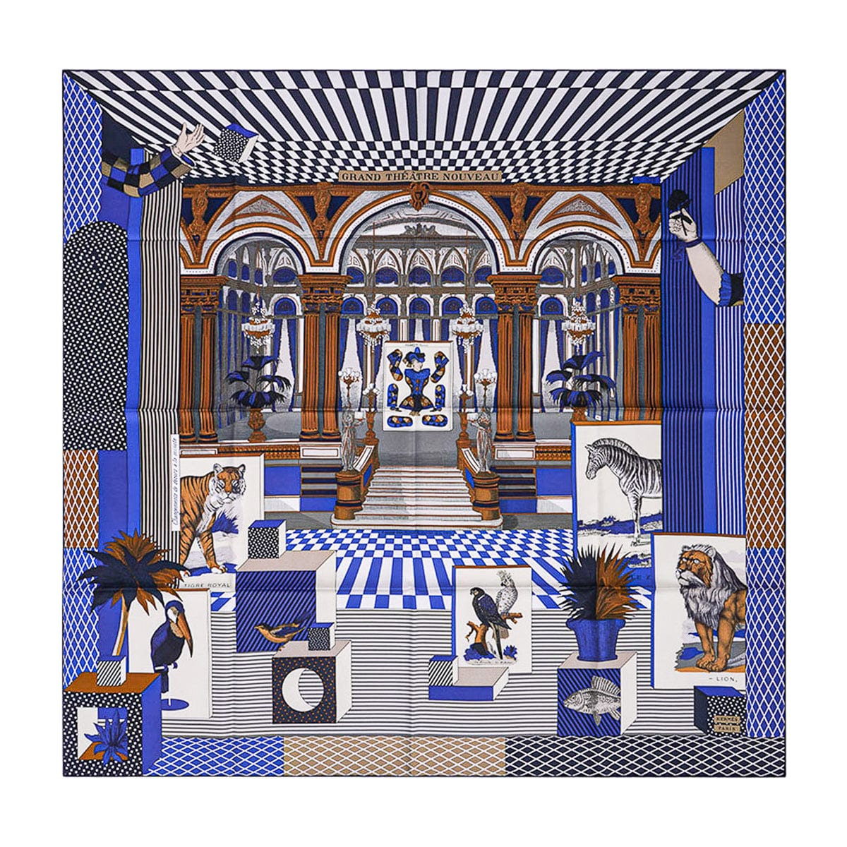 Hermes Silk Scarf 90 Grand Theatre Nouveau Blue Royal Mordore  