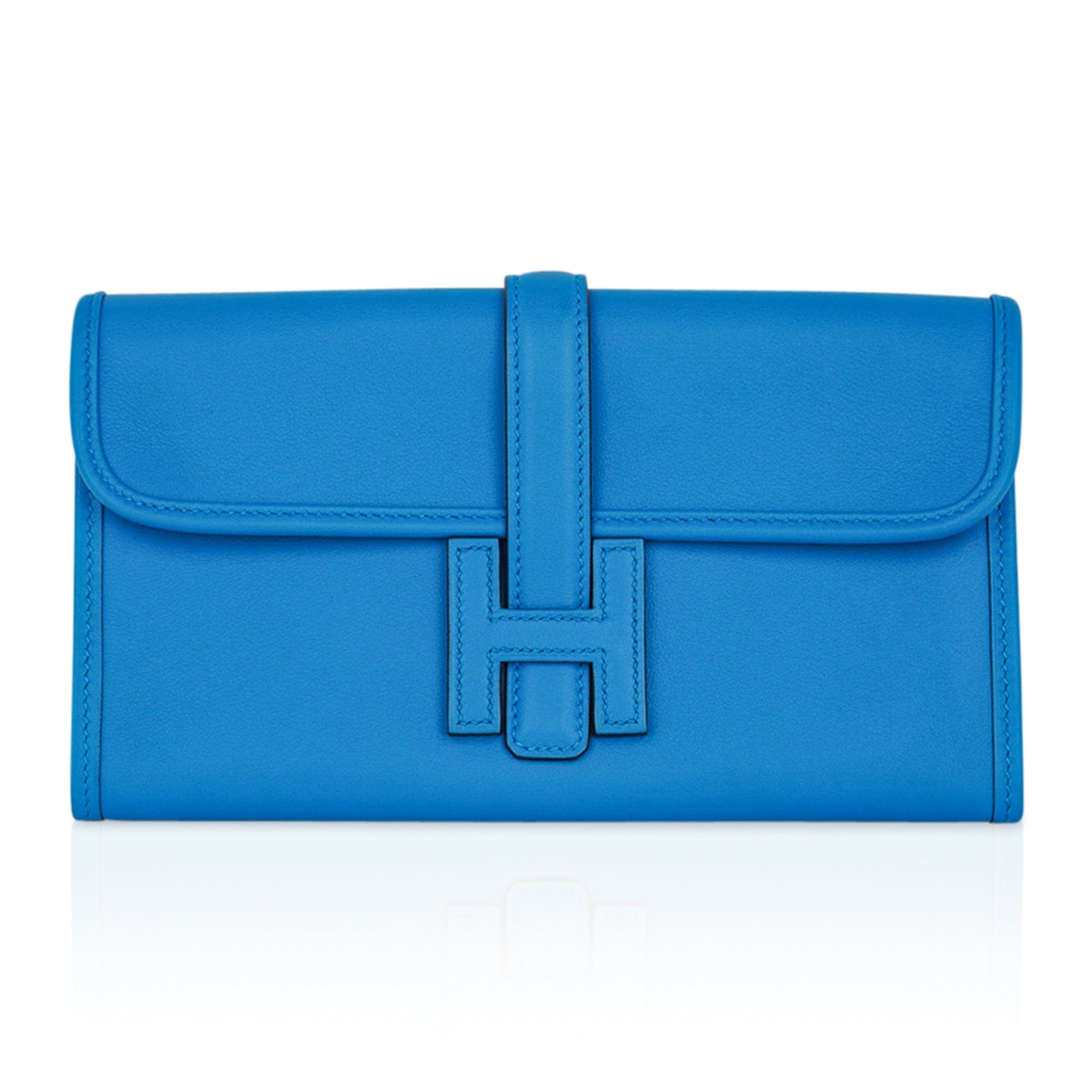 Hermes Jige Duo Wallet / Clutch Blue Zanzibar New w/Box | Mightychic