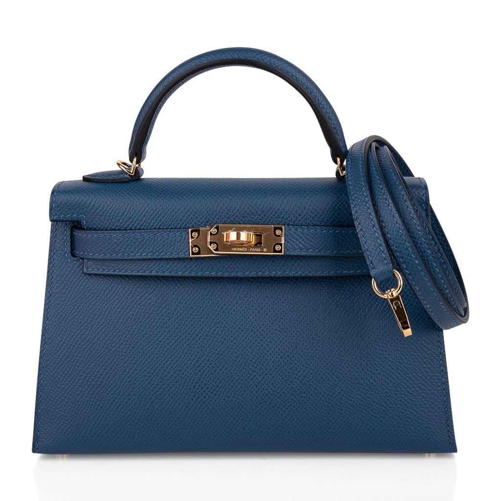 Hermes Kelly 20 Mini Sellier Bag Deep Blue Epsom Leather Gold Hardware 