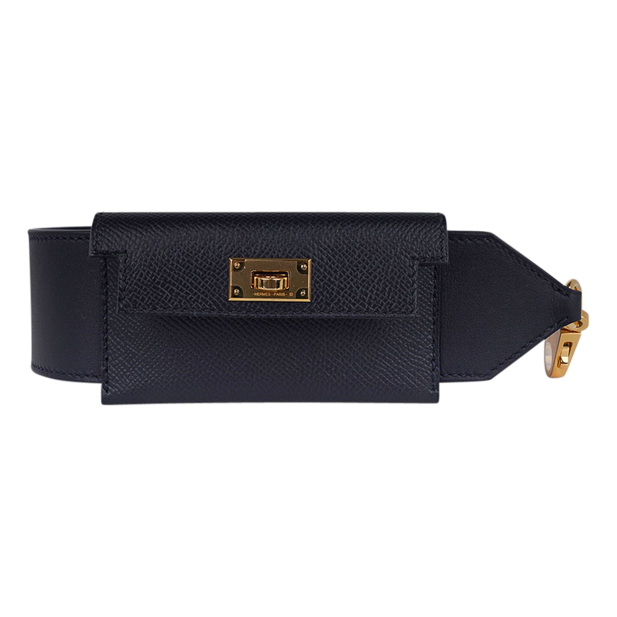 Hermes Kelly Pocket Shoulder Strap Black Swift Epsom Gold Hardware