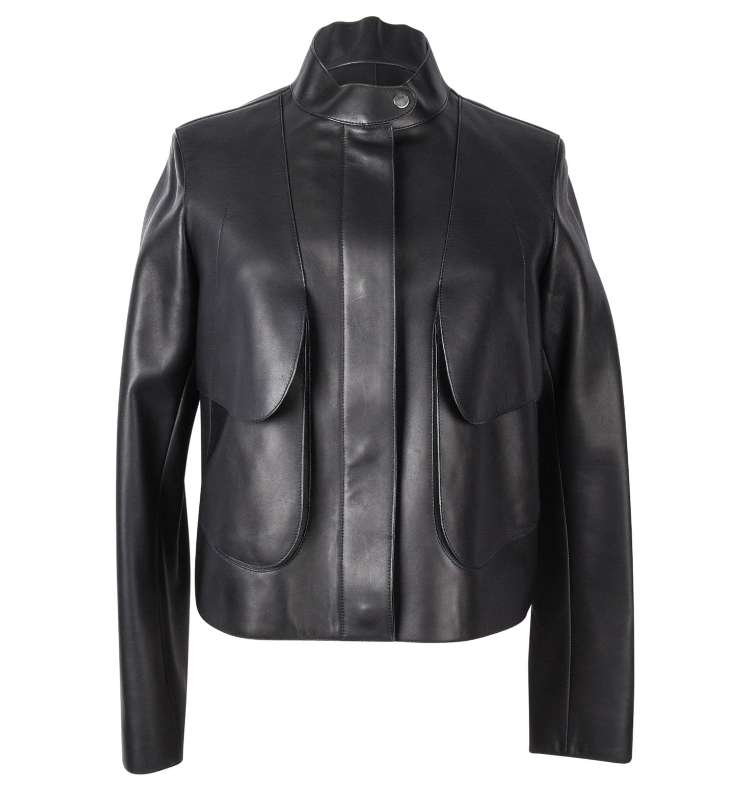 Hermes Jacket Black Layered Lambskin Leather Clou de Selle