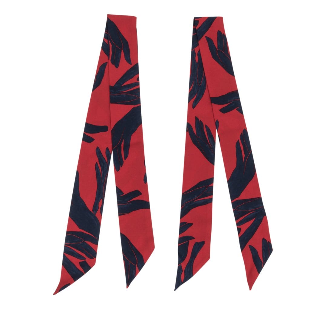 Hermès Les Mains Twilly Set – Rouge and Navy Silk Scarves