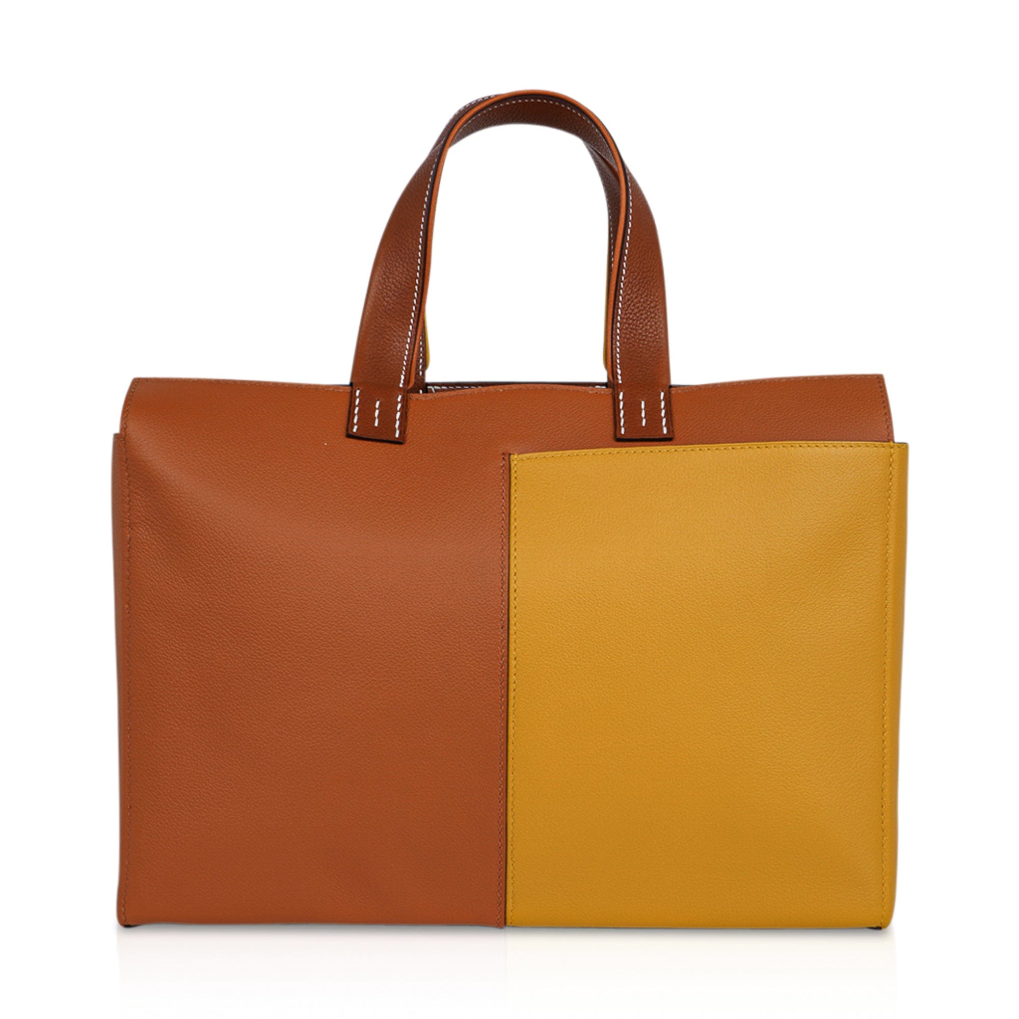 Hermes Bag Necto 34 Evercolor Toffee / Jaune Ambre Palladium Tote