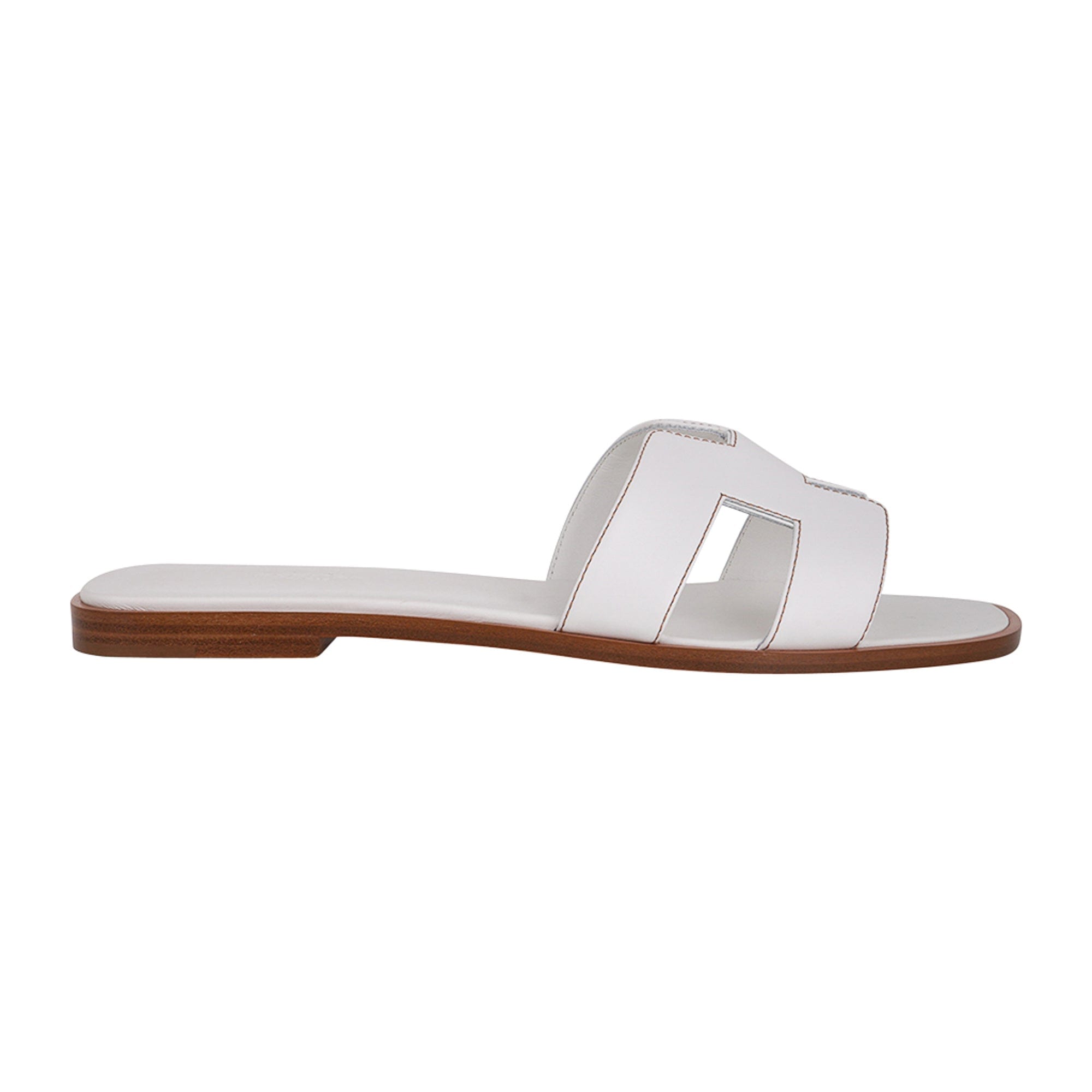 Hermès Oran White Calfskin Sandals with Havane Stitch | Iconic