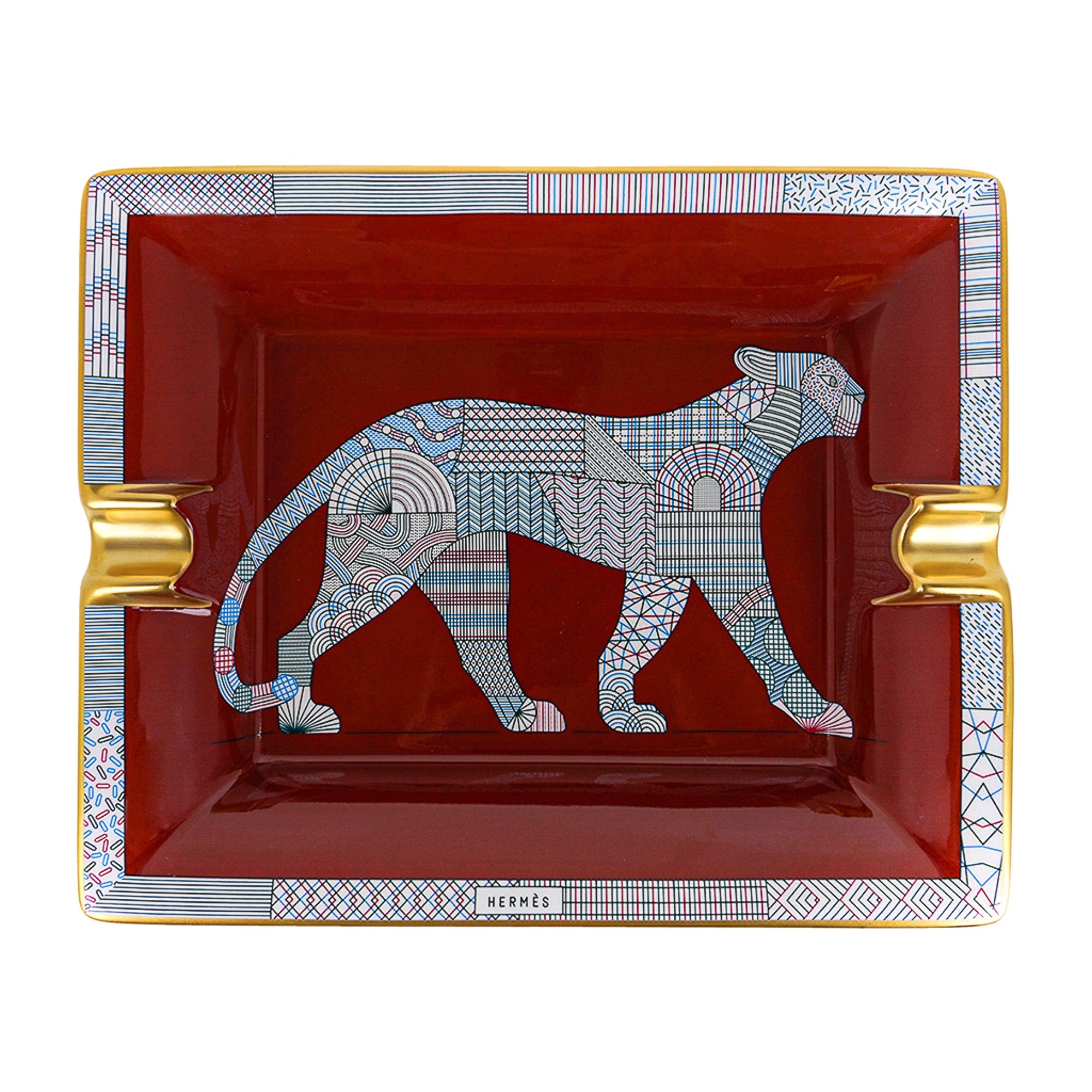 Hermes Panthera Deco Ashtray Porcelain Hand Painted Trim New w