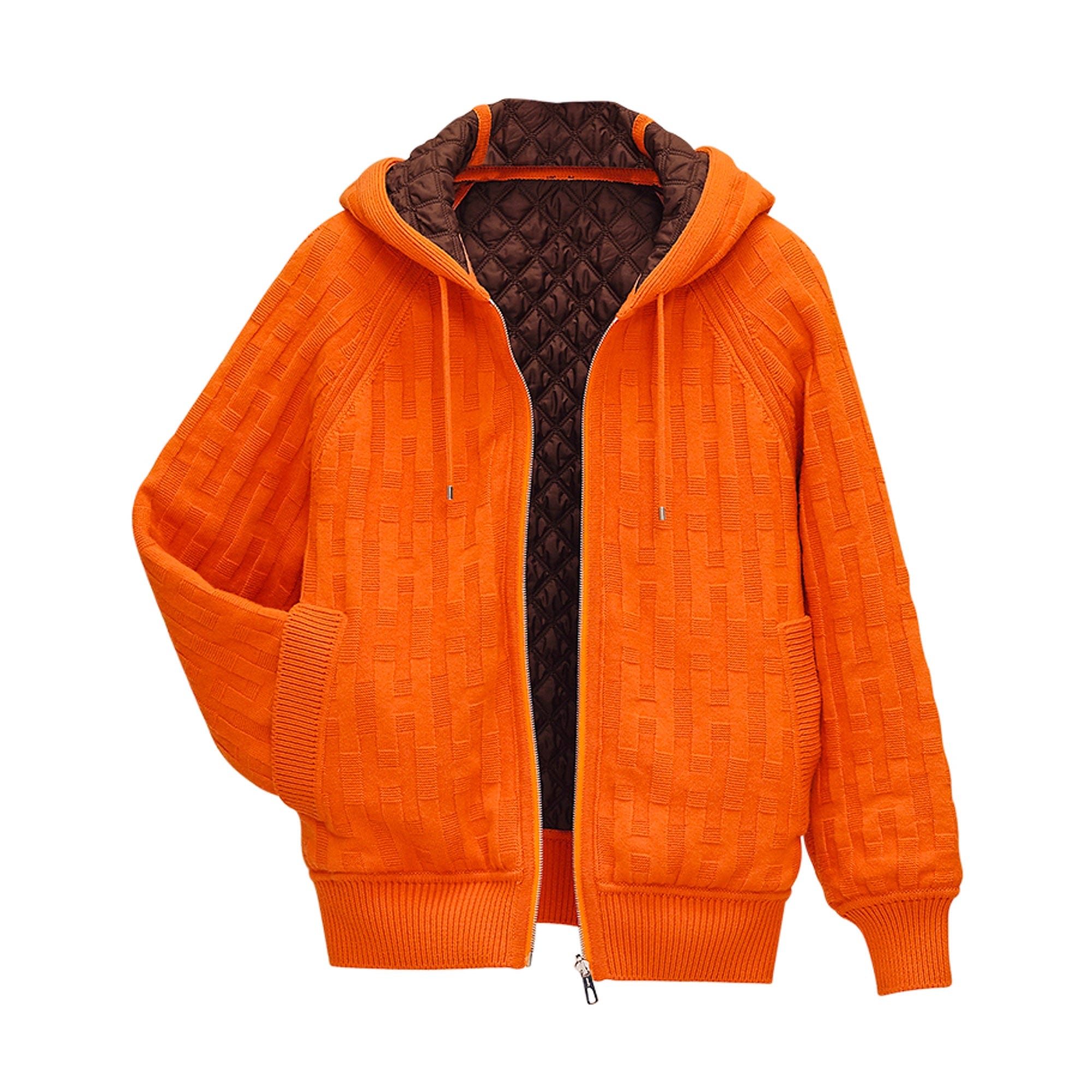 Hermes Reversible Zip Cardigan Hoodie Orange Saturne / Brown 40