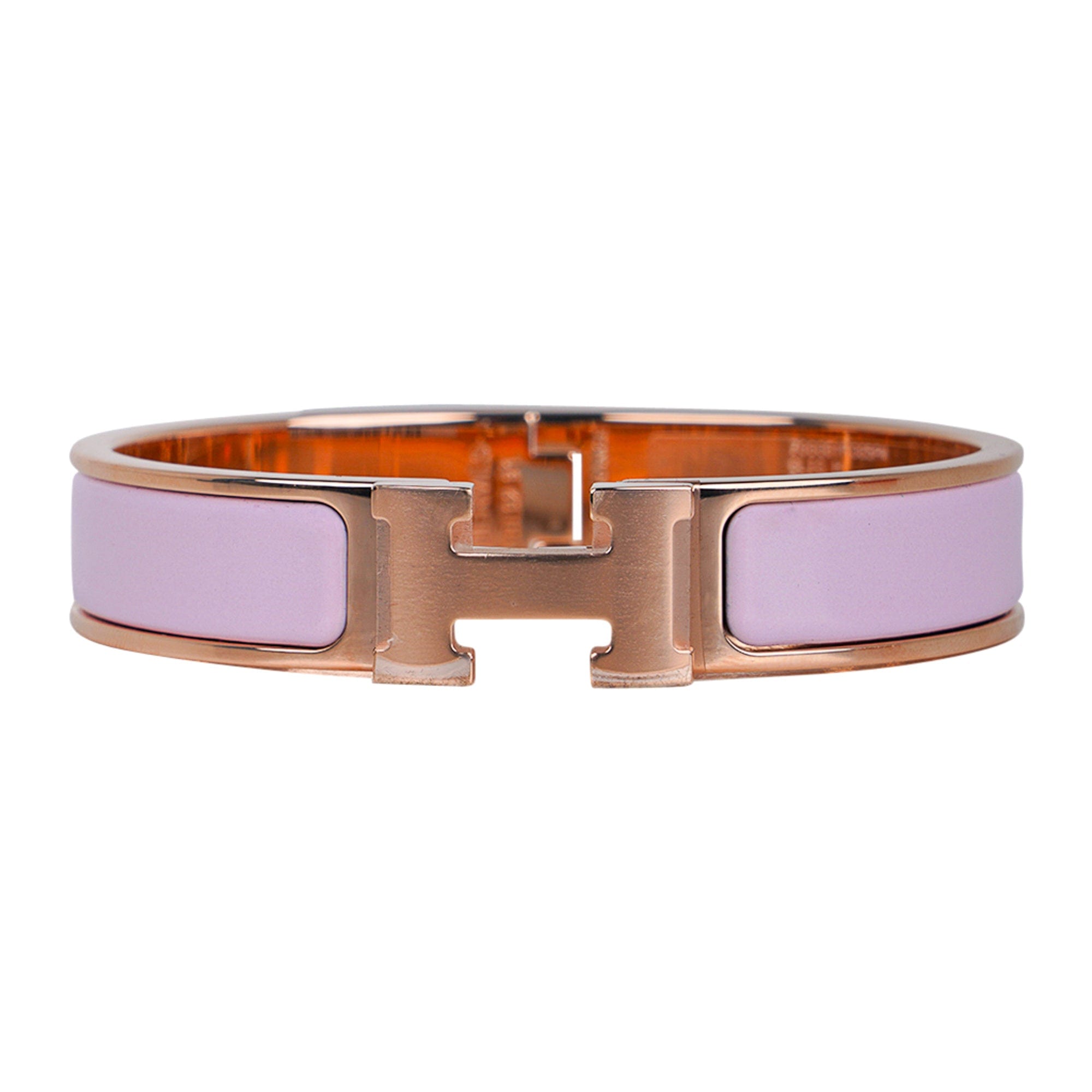 Hermes Clic Clac H Rose Dragee Enamel Bracelet with Rose Gold Size Small