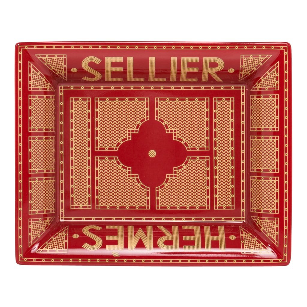 Hermes Change Tray Hermes Sellier Rouge / Or Limoges Porcelain New