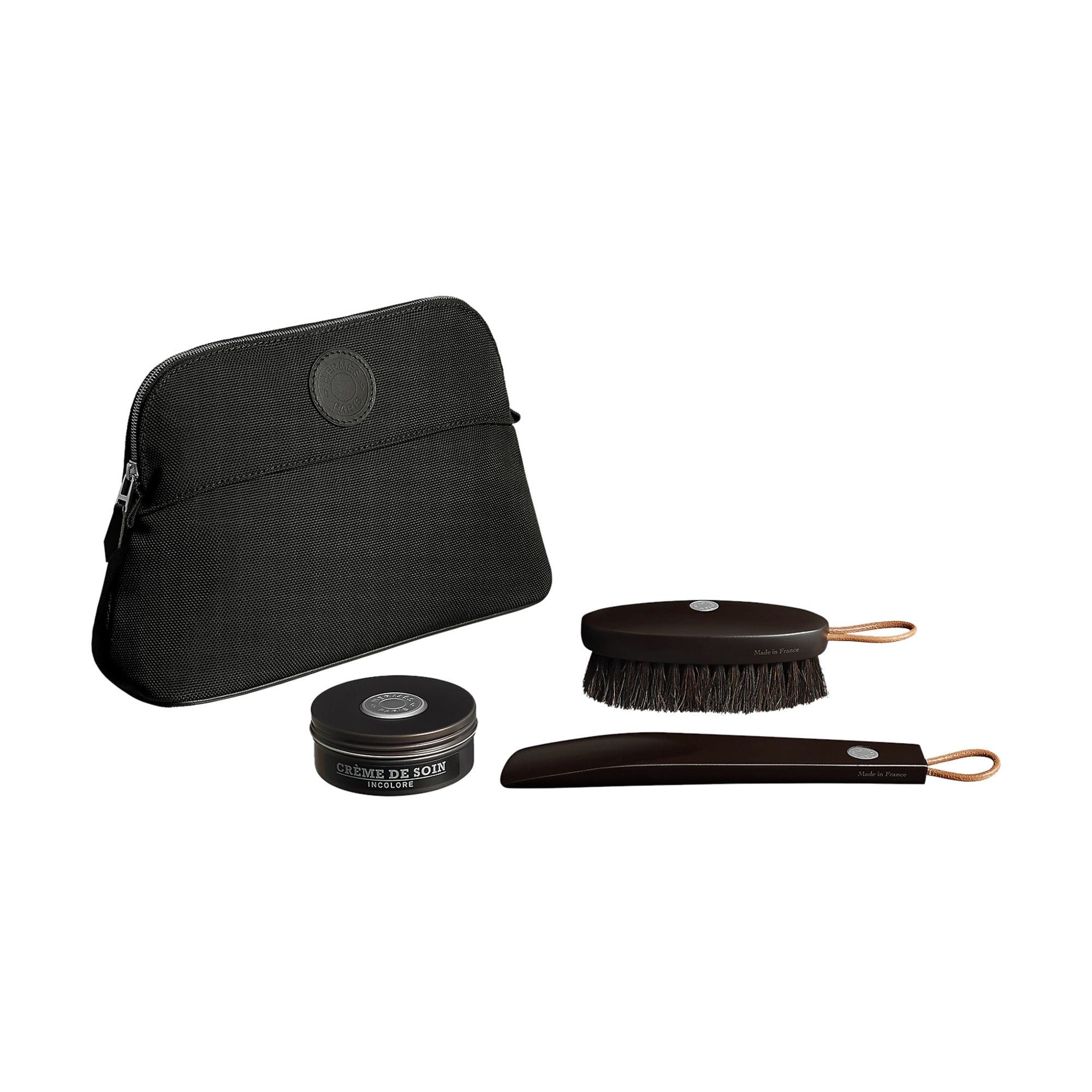 【美品】HERMES シューズクリーナー Hermes Shoe Maintenance Kit Bolide Case Brushes and Shoe Cream New