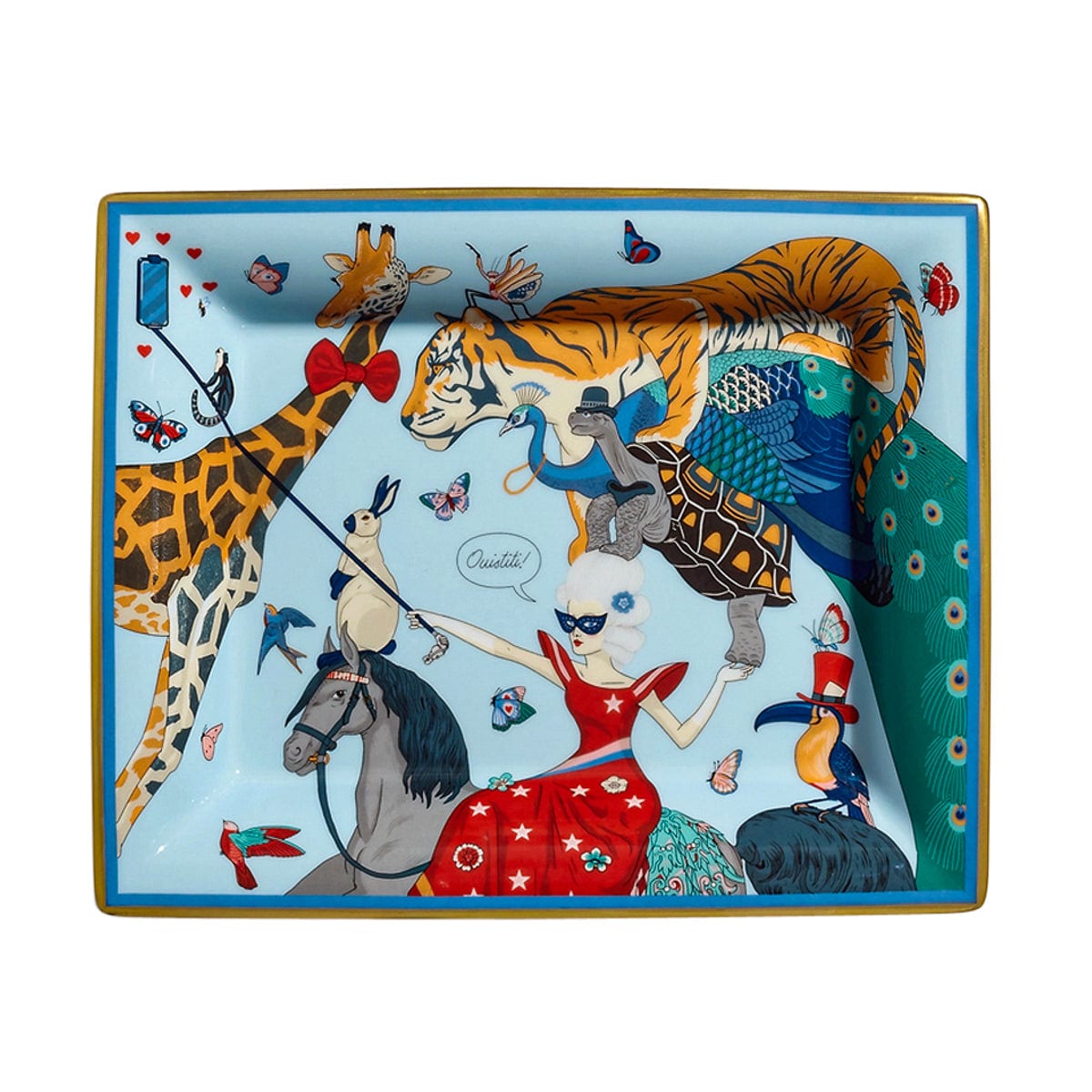 Hermès Story Change Tray – Bleu/Gris Porcelain with Gold Trim