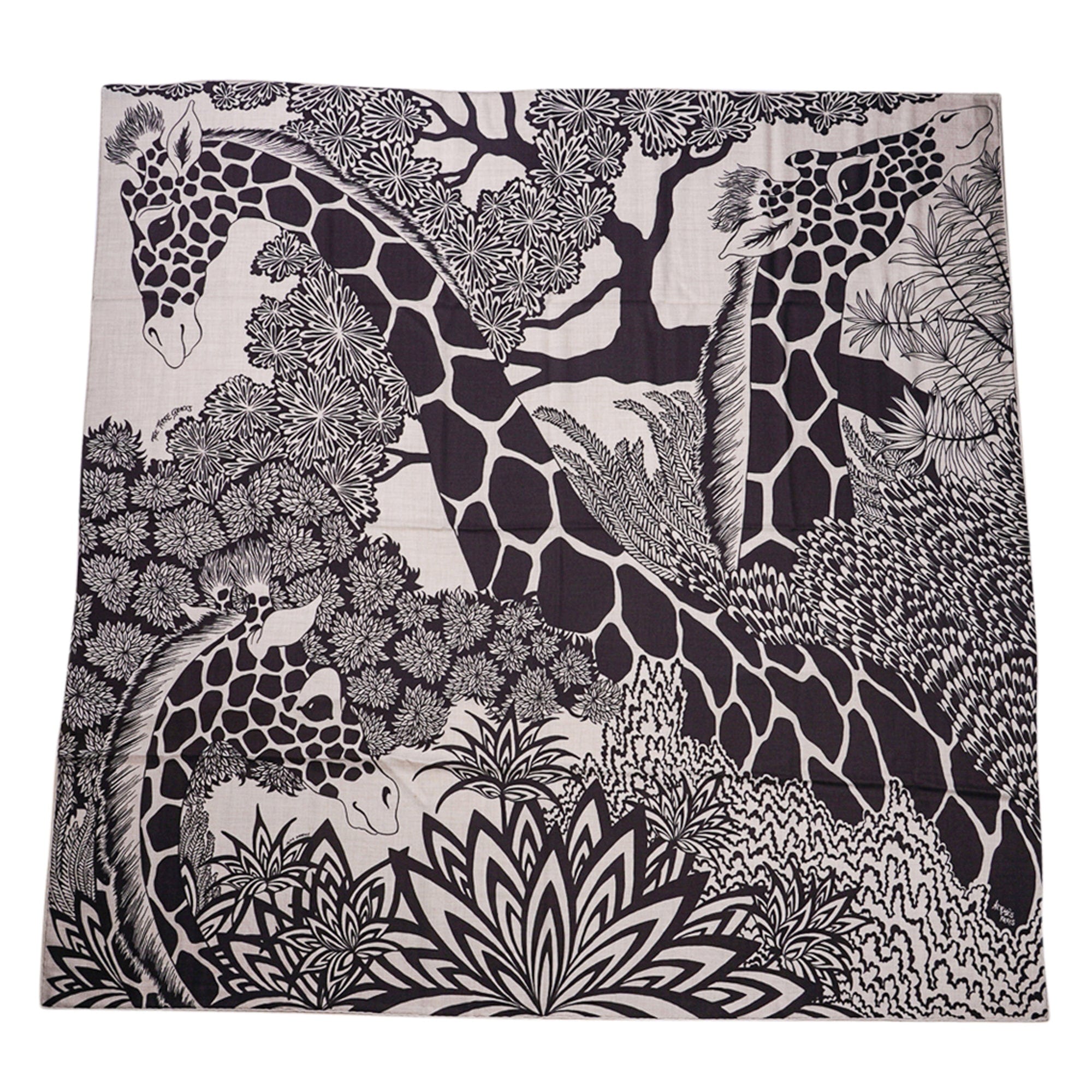 Hermes Three The Graces Shawl Naturel / Brun Cashmere Silk Scarf
