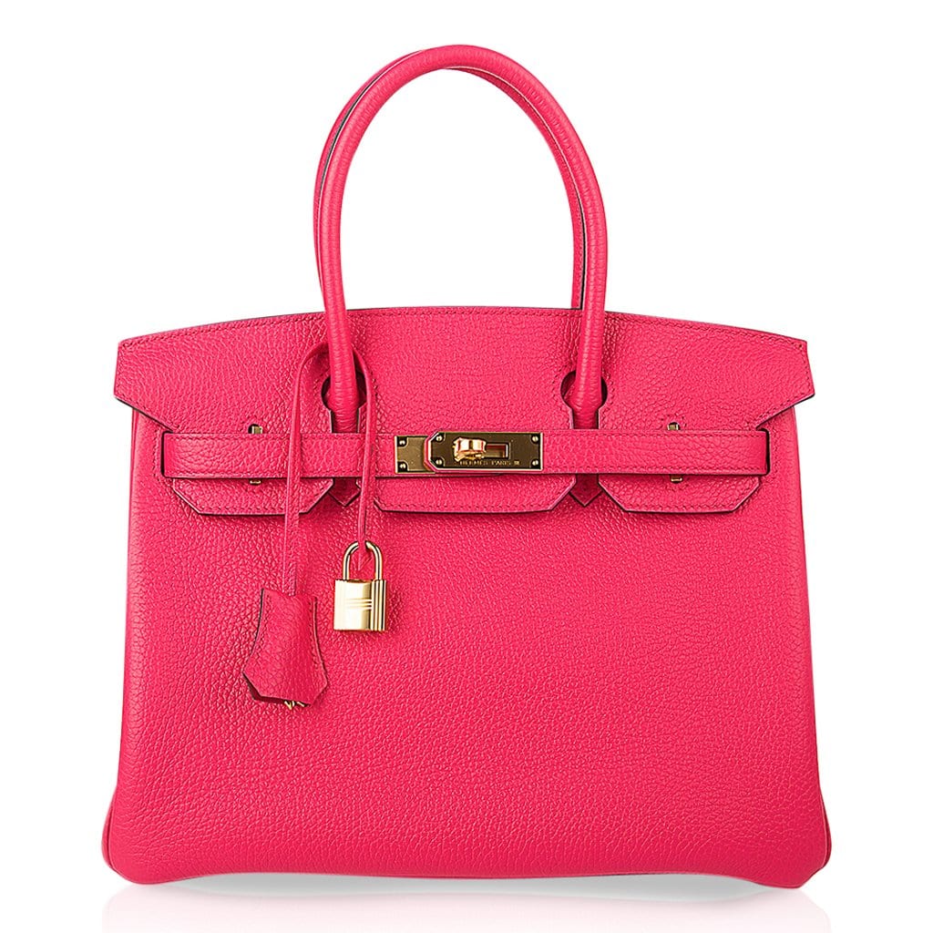 Hermes Birkin 30 Bag Rose Extreme Clemence Leather with Gold