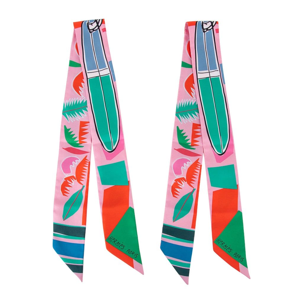 HERMÈS エルメス ツイリー SEA SURF AND FUN シルク Hermes Twilly Sea Surf and Fun Rose / Menthol / Vermillion Set of