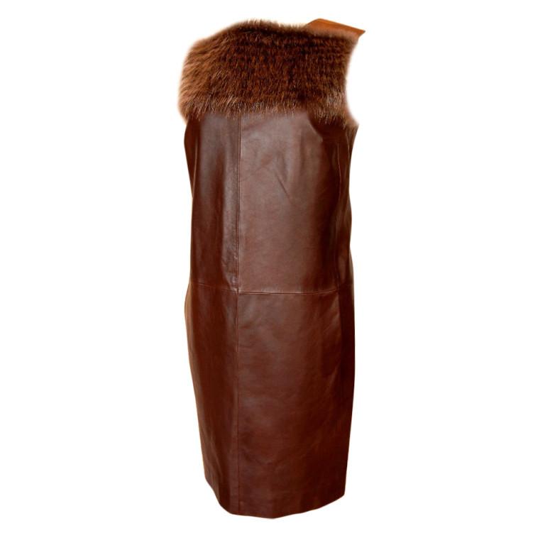 Gucci Dress $4000 Runway Copper Leather Fur Yoke 42 / 6 nwt | Mightychic
