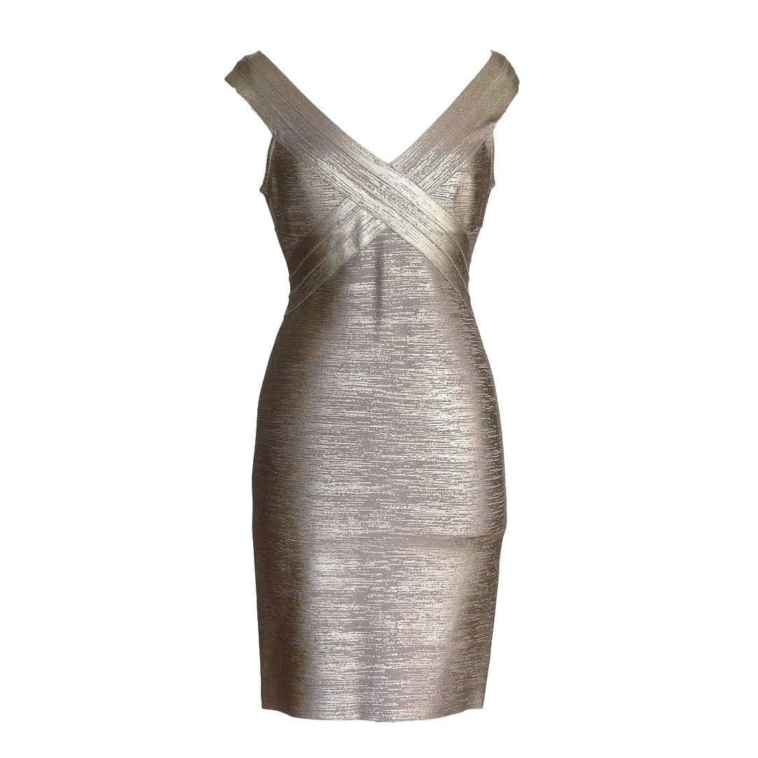 herve leger gold foil bandage dress THE METALLIC SANDRA DRESS – HERVÉ LÉGER main image 0