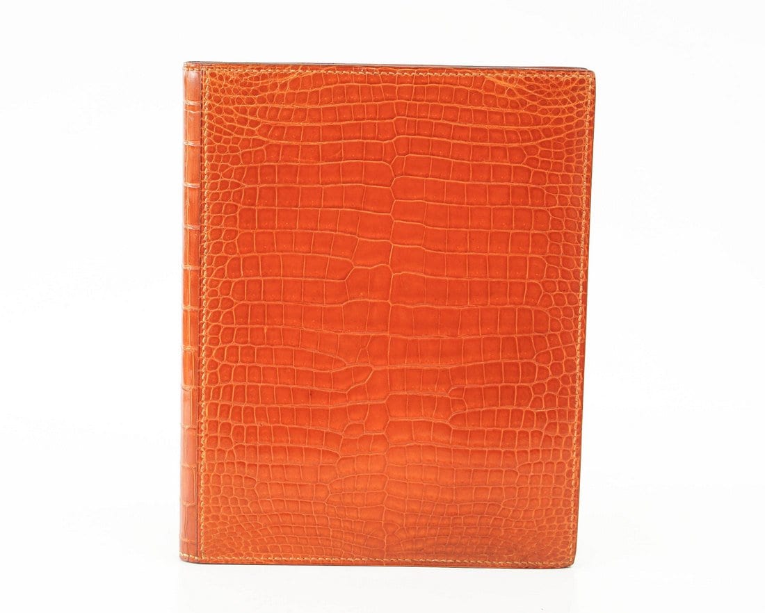 Hermes Globetrotter Agenda Orange Feu Porosus Crocodile | Mightychic
