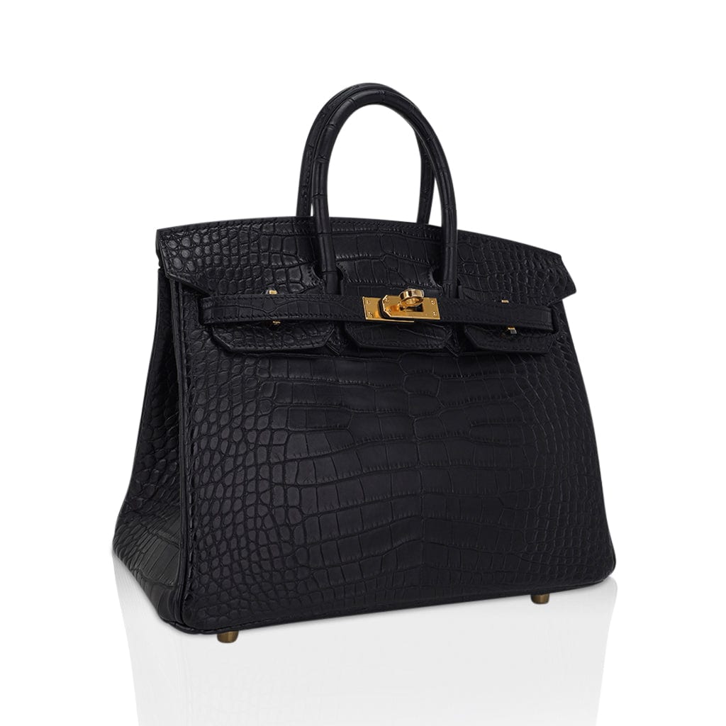 Hermes Birkin 25 Bag Black Matte Alligator with Gold Hardware | Mightychic