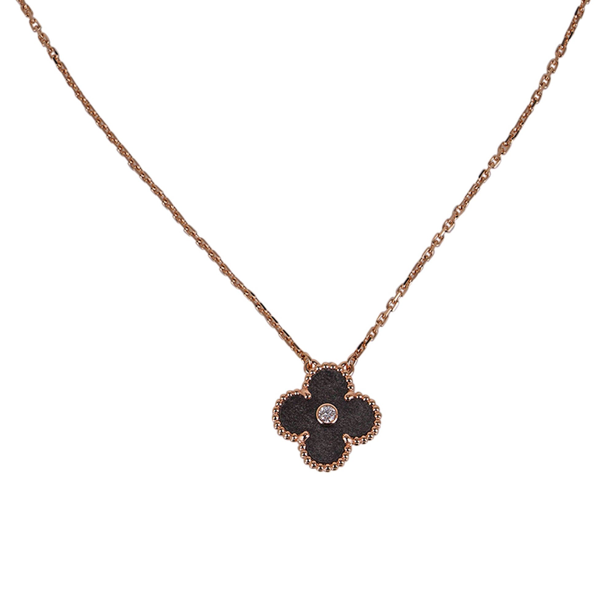 Van Cleef & Arpels Vintage Alhambra Necklace 10 Motif 18k Rose Gold Onyx
