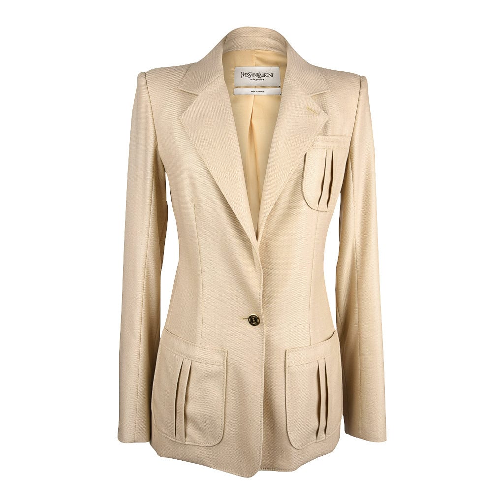 Yves Saint Laurent Pale Wheat Yellow Wool Silk Jacket 38